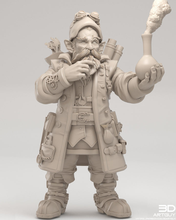 Gnome Alchemist Artificer PC/ NPC | UNPAINTED Miniature | 28mm, 32mm, 54mm, 75mm Scales | Pathfinder | DnD | Figurine unpainted | 3DArtGuy