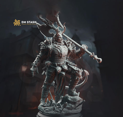 Tiefling Paladin, Fighter Battlemaster | D&D 5e Unpainted Miniature | 28mm, 32mm, 54mm,75mm, 100mm Scales | Pathfinder Figure | Figurine