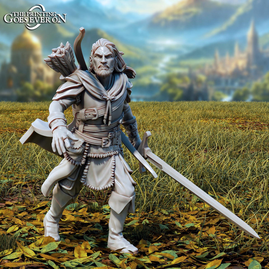 Human Ranger Fighter with Sword | Miniature | 28mm, 32mm, 54mm, 75mm, 100mm Scales | Pathfinder Figure | DnD | Figurine unpainted |