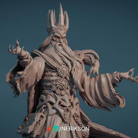 Lich, Evil Wizard, Undead Monster Unpainted Miniature | 28mm,32mm,54mm,75mm, 100mm, 140mm Scales | D&D 5E Pathfinder | NERIKSON