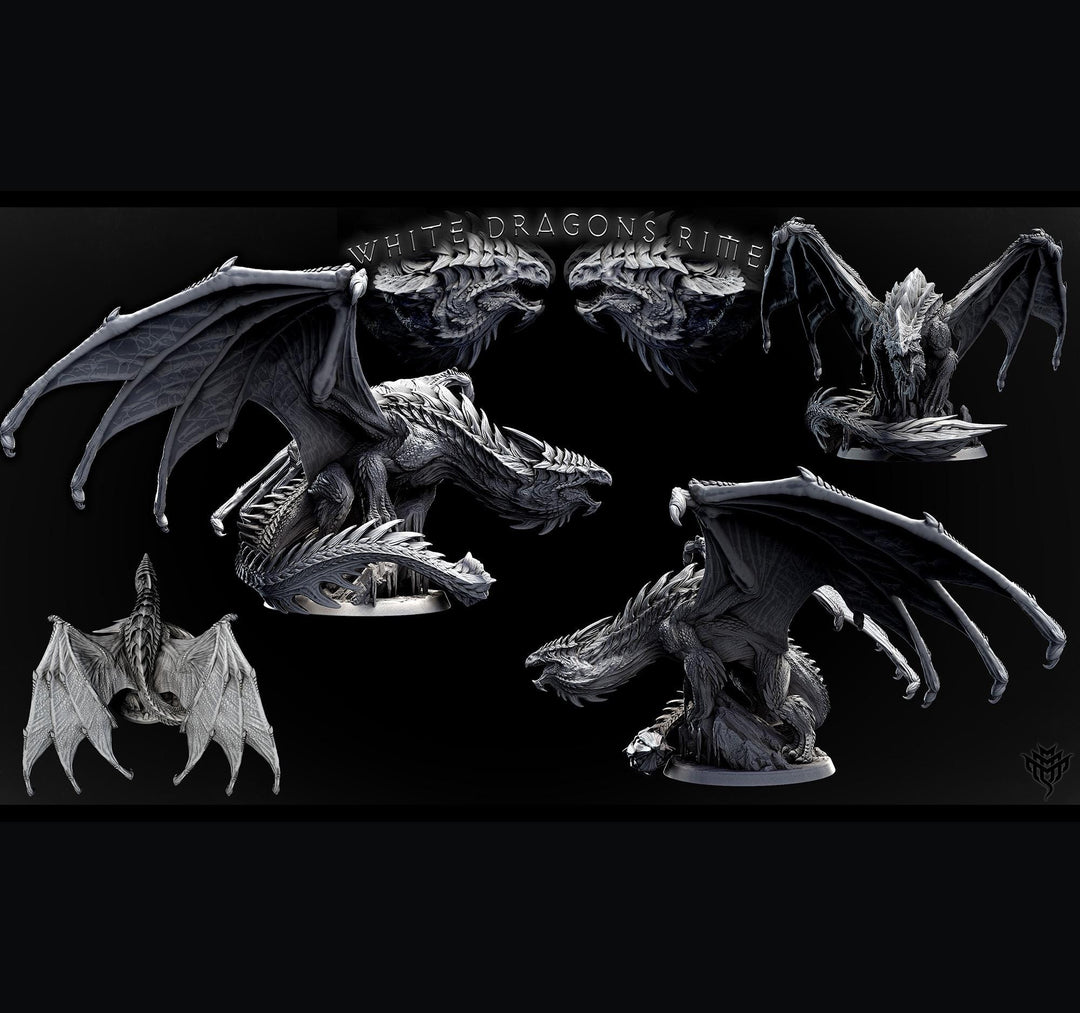 Legendary Chromatic White Dragon (4 sizes) D&D Unpainted Miniature | 231mm Wing Span | Resin Figurine | Dungeons and Dragons 5e Pathfinder