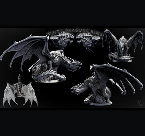 Legendary Chromatic White Dragon (4 sizes) D&D Unpainted Miniature | 231mm Wing Span | Resin Figurine | Dungeons and Dragons 5e Pathfinder