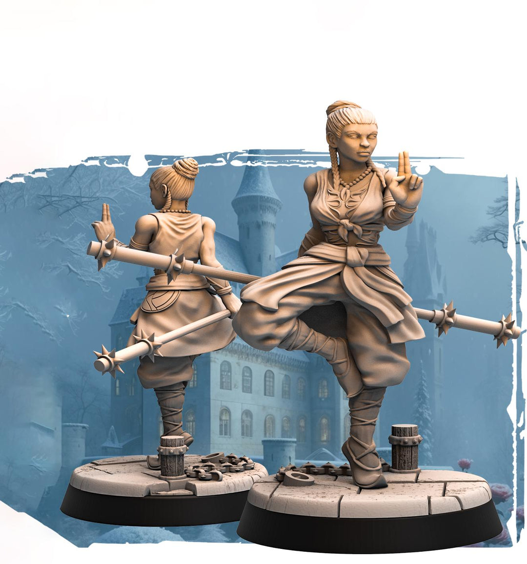 Female Human Monk PC / NPC D&D 5e Unpainted Figure | 28mm, 32mm,54mm,75mm,100mm Scales | Dungeons and Dragons Pathfinder |