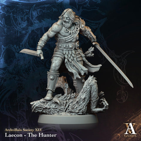 Human Ranger Fighter Dual Swords | Unpainted Miniature | 28mm,32mm,54mm,75mm,100mm Scales | Pathfinder Figure |DnD Mini | Archvillain Games