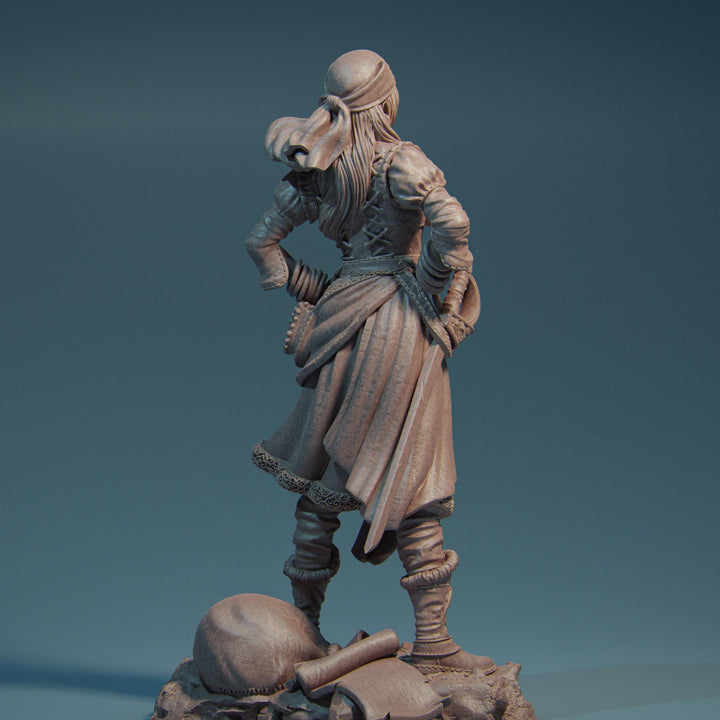 Female Rogue Swashbuckler Pirate PC / NPC Unpainted Miniature | 28mm,32mm,54mm,75mm,100mm, 140mm Scales | D&amp;D 5e, Pathfinder TTRPG| Nerikson