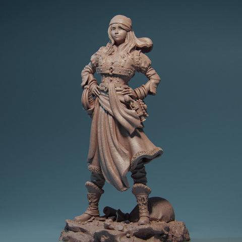 Female Rogue Swashbuckler Pirate PC / NPC Unpainted Miniature | 28mm,32mm,54mm,75mm,100mm, 140mm Scales | D&D 5e, Pathfinder TTRPG| Nerikson