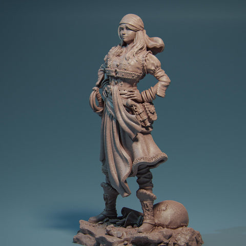 Female Rogue Swashbuckler Pirate PC / NPC Unpainted Miniature | 28mm,32mm,54mm,75mm,100mm, 140mm Scales | D&D 5e, Pathfinder TTRPG| Nerikson