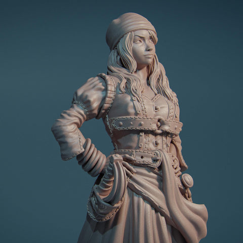 Female Rogue Swashbuckler Pirate PC / NPC Unpainted Miniature | 28mm,32mm,54mm,75mm,100mm, 140mm Scales | D&D 5e, Pathfinder TTRPG| Nerikson