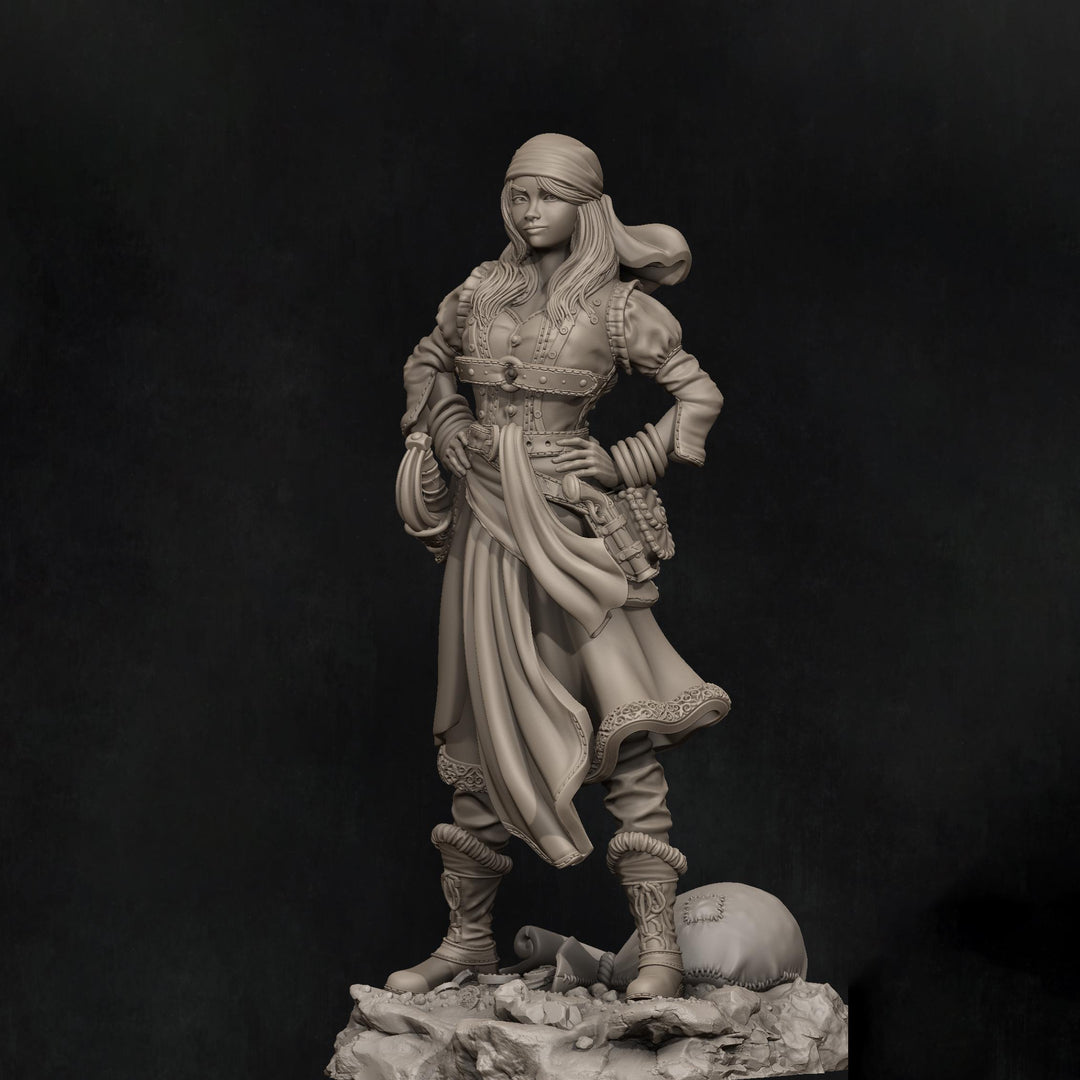 Female Rogue Swashbuckler Pirate PC / NPC Unpainted Miniature | 28mm,32mm,54mm,75mm,100mm, 140mm Scales | D&D 5e, Pathfinder TTRPG| Nerikson