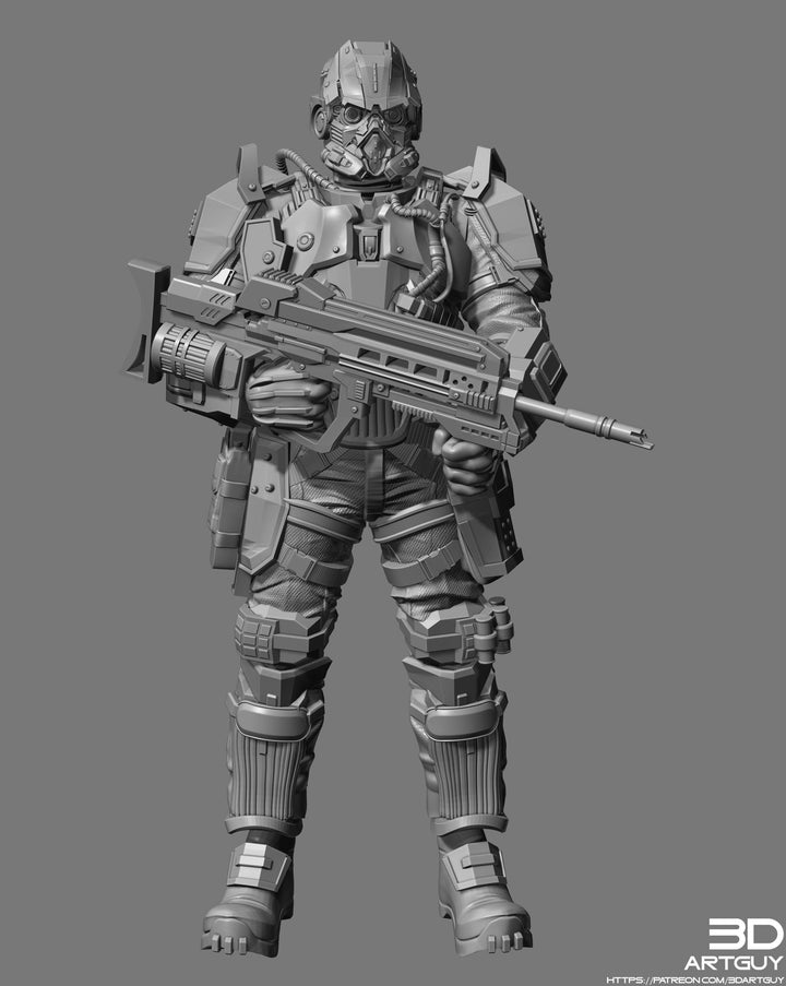 Space Trooper Soldier Sci-Fi UNPAINTED miniature | 28mm,32mm, 50mm, 75mm,100mm Scales | Sci-Fi Video Games miniatures | Fan Art | 3Dartguy|