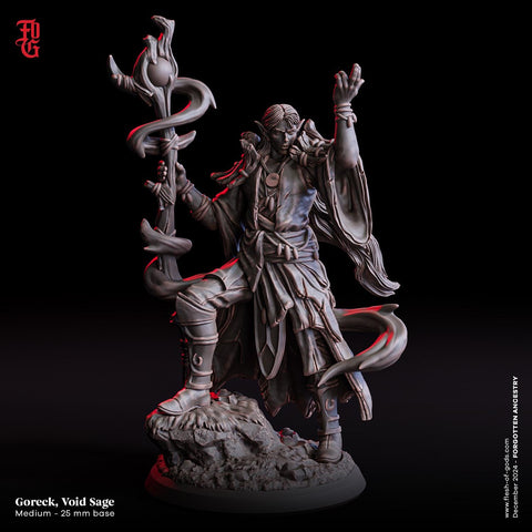 Male Elf Wizard, Warlock, Sorcerer PC NPC | 28mm, 32mm,54mm, 75mm, 100mm Scale Resin Mini | Dungeons & Dragons 5e| Flesh of Gods