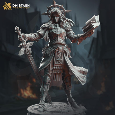 Female Paladin, Cleric, Sword and Plate Armor D&D 5e Mini | 28mm, 32mm,54mm,75mm,100mm Scales | Dungeons and Dragons Pathfinder | DM Stash