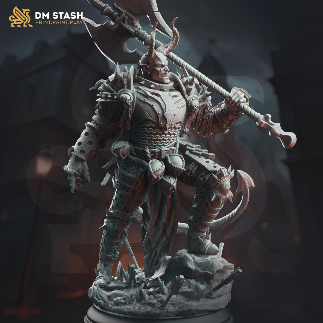 Tiefling Paladin, Fighter Battlemaster | D&amp;D 5e Unpainted Miniature | 28mm, 32mm, 54mm,75mm, 100mm Scales | Pathfinder Figure | Figurine