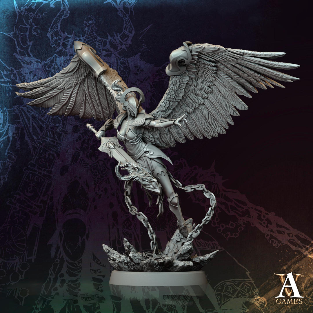 Human Female Winged Paladin Cleric w/ Sword | Miniature | 28mm, 32mm, 54mm,75mm, 100mm Scales | Pathfinder Figure | DnD | Figurine unpainted