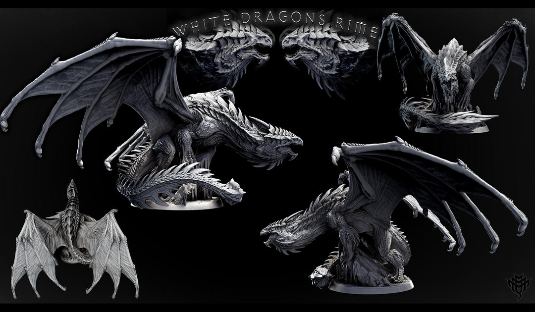 Legendary Chromatic White Dragon (4 sizes) D&amp;D Unpainted Miniature | 231mm Wing Span | Resin Figurine | Dungeons and Dragons 5e Pathfinder