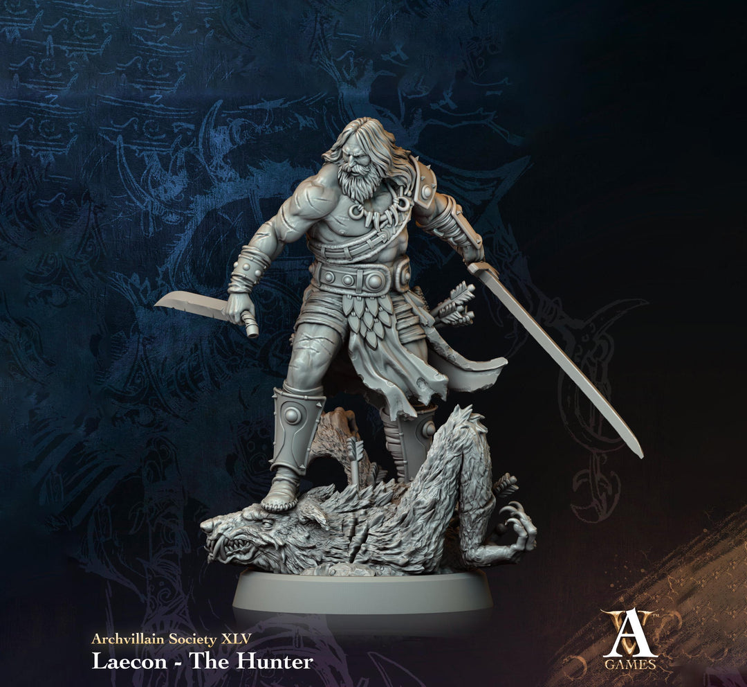 Human Ranger Fighter Dual Swords | Unpainted Miniature | 28mm,32mm,54mm,75mm,100mm Scales | Pathfinder Figure |DnD Mini | Archvillain Games