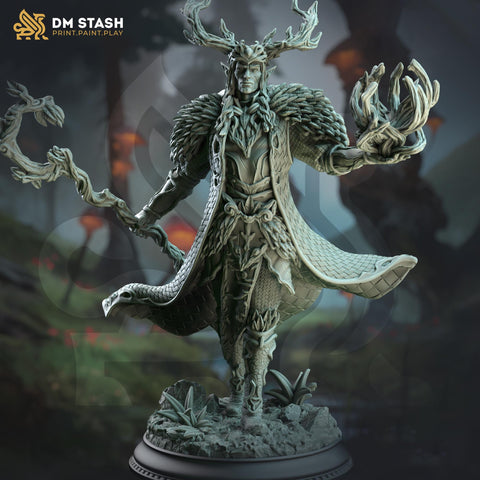 Druid Circle of the Land with Staff Unpainted Miniature | 28mm, 32mm,54mm,75mm, 100mm Scales | Dungeons and Dragons 5E | DM Stash