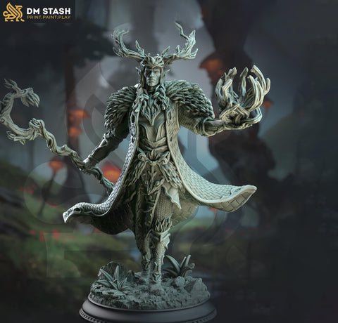 Druid Circle of the Land with Staff Unpainted Miniature | 28mm, 32mm,54mm,75mm, 100mm Scales | Dungeons and Dragons 5E | DM Stash