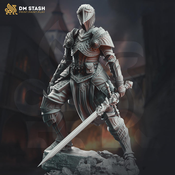 Female Paladin, Fighter Sword and Plate Armor D&amp;D 5e Mini | 28mm, 32mm,54mm,75mm,100mm Scales | Dungeons and Dragons Pathfinder | DM Stash