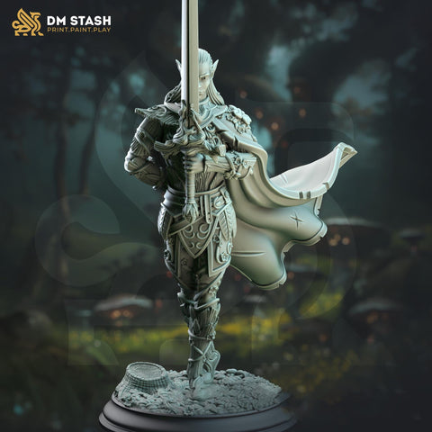 Wood Elf Paladin, Fighter Duelist Knight Miniature | 28mm, 32mm,54mm,75mm, 100mm Scales | Dungeons and Dragons Pathfinder | DM Stash
