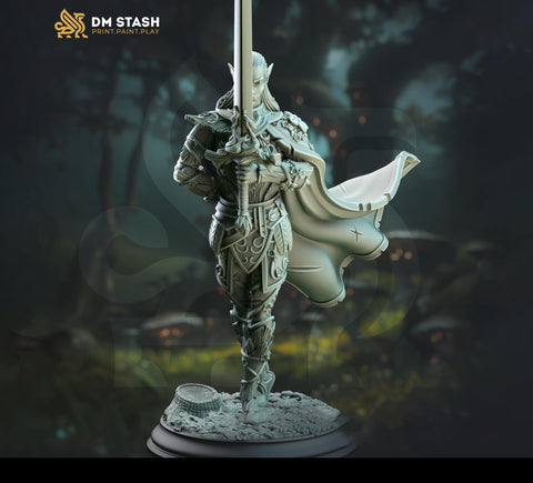 Wood Elf Paladin, Fighter Duelist Knight Miniature | 28mm, 32mm,54mm,75mm, 100mm Scales | Dungeons and Dragons Pathfinder | DM Stash