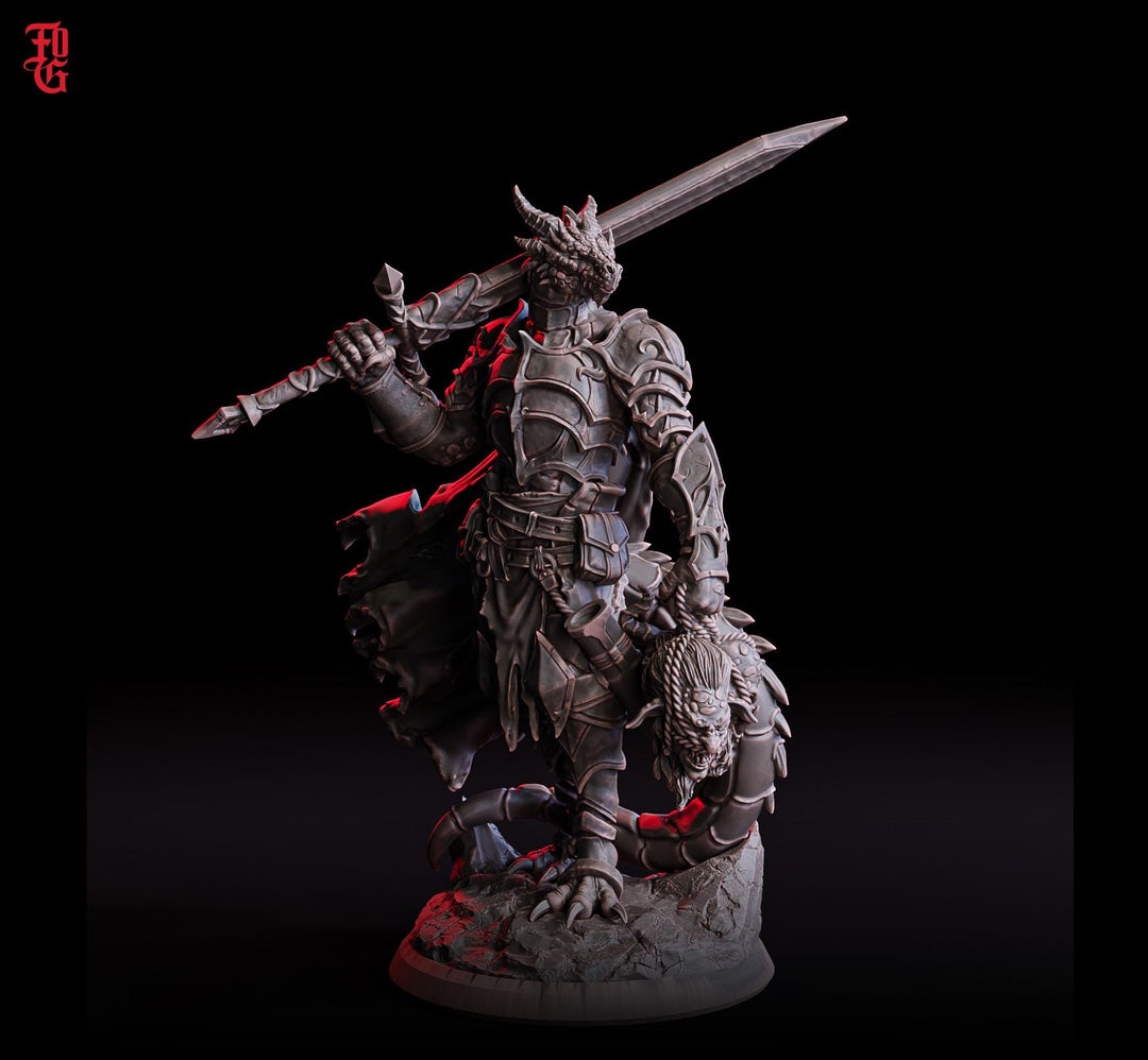 Dragonborn Paladin Fighter 2handed Sword model | 28mm, 32mm,54mm,75mm, 100mm Scale Resin Miniature | D&amp;D 5e | Pathfinder | Flesh of Gods