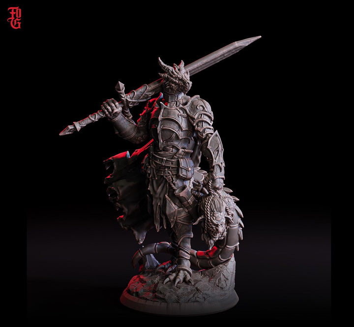 Dragonborn Paladin Fighter 2handed Sword model | 28mm, 32mm,54mm,75mm, 100mm Scale Resin Miniature | D&amp;D 5e | Pathfinder | Flesh of Gods
