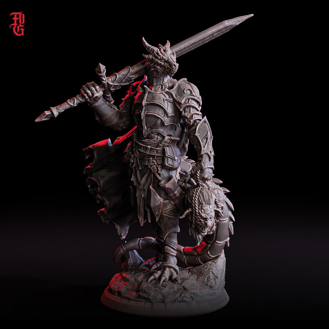 Dragonborn Paladin Fighter 2handed Sword model | 28mm, 32mm,54mm,75mm, 100mm Scale Resin Miniature | D&amp;D 5e | Pathfinder | Flesh of Gods