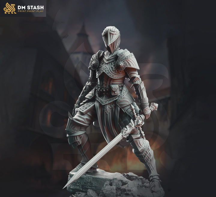 Female Paladin, Fighter Sword and Plate Armor D&amp;D 5e Mini | 28mm, 32mm,54mm,75mm,100mm Scales | Dungeons and Dragons Pathfinder | DM Stash