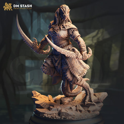Dragonborn Female Rogue Assassin PC NPC Miniature | 28mm, 32mm, 54mm, 75mm, 100mm Scales | Pathfinder Figure DnD | DM Stash |