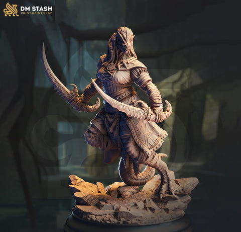 Dragonborn Female Rogue Assassin PC NPC Miniature | 28mm, 32mm, 54mm, 75mm, 100mm Scales | Pathfinder Figure DnD | DM Stash |