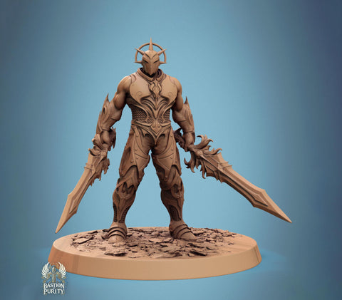Human Paladin, Fighter Helm or No Helm, 2 Swords PC / NPC, DnD 5e Unpainted Mini| 28mm, 32mm,54mm,75mm,100mm Scales |Dungeons & Dragons