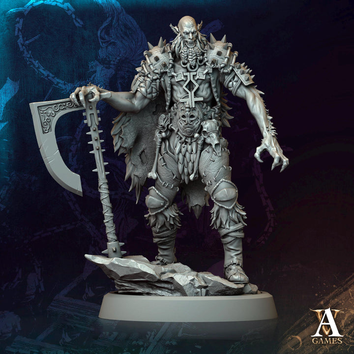 Orc Chief Fighter Barbarian w/ Great Axe, Half-Orc | Scales: 28mm,32mm ,54mm,75mm,100mm Megaboss | Dungeons &amp; Dragons 5e | Pathfinder