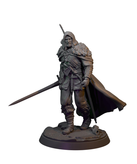 Human Ranger Fighter with Sword, Paintedornot Original Design Unpainted Mini | 28mm, 32mm, 54mm,75mm, 100mm Scales | Pathfinder |DnD 5e