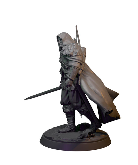 Human Ranger Fighter with Sword, Paintedornot Original Design Unpainted Mini | 28mm, 32mm, 54mm,75mm, 100mm Scales | Pathfinder |DnD 5e