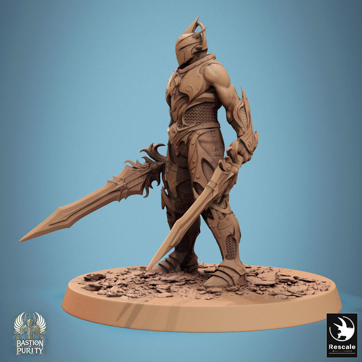 Human Paladin, Fighter Helm or No Helm, 2 Swords PC / NPC, DnD 5e Unpainted Mini| 28mm, 32mm,54mm,75mm,100mm Scales |Dungeons &amp; Dragons