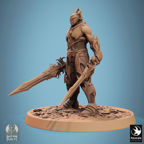 Human Paladin, Fighter Helm or No Helm, 2 Swords PC / NPC, DnD 5e Unpainted Mini| 28mm, 32mm,54mm,75mm,100mm Scales |Dungeons & Dragons