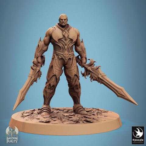 Human Paladin, Fighter Helm or No Helm, 2 Swords PC / NPC, DnD 5e Unpainted Mini| 28mm, 32mm,54mm,75mm,100mm Scales |Dungeons & Dragons