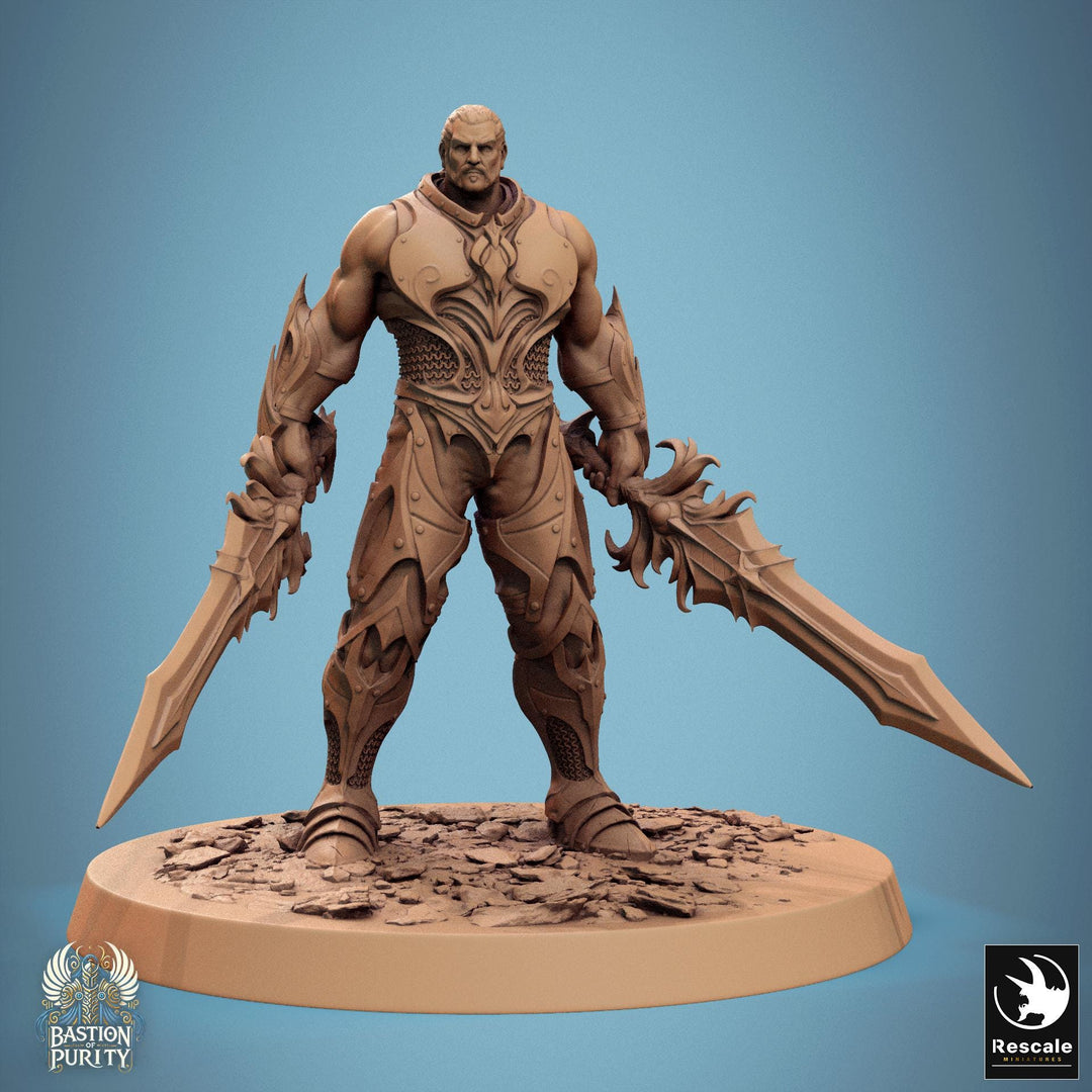 Human Paladin, Fighter Helm or No Helm, 2 Swords PC / NPC, DnD 5e Unpainted Mini| 28mm, 32mm,54mm,75mm,100mm Scales |Dungeons &amp; Dragons