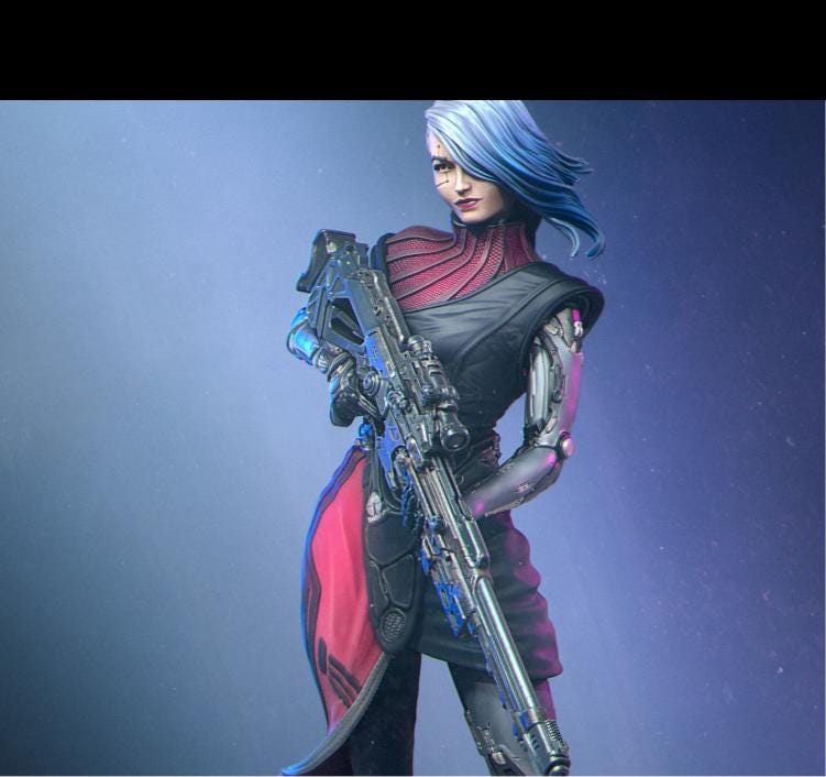Sci-Fi Female Cyborg Sniper Assassin | Unpainted Resin Miniature | Display Details | 28mm,32mm,54mm,75mm,100mm Scales |