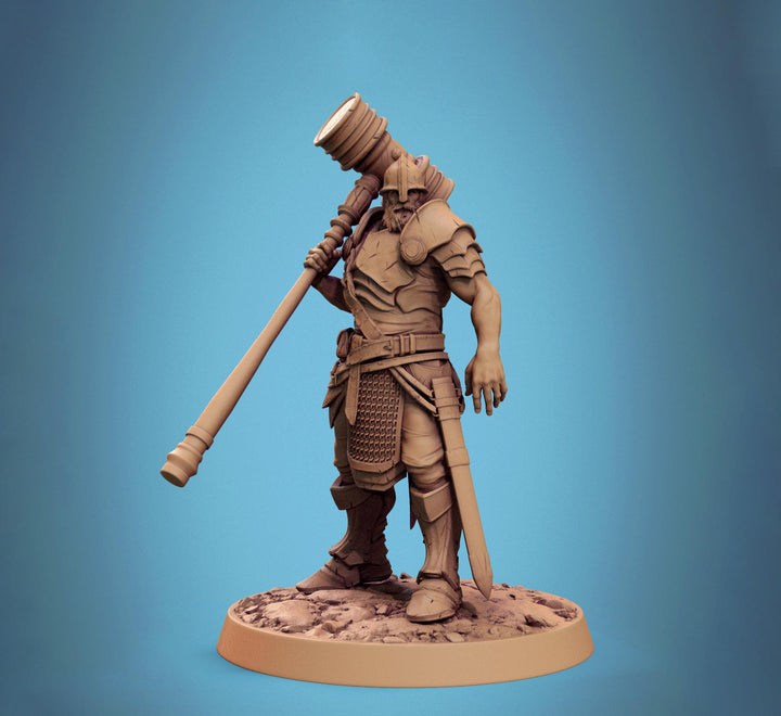 Paladin, Fighter,Soldier Big Hammer, DnD 5e Unpainted Miniature| 28mm, 32mm,54mm,75mm,100mm Scales | Dungeons &amp; Dragons | Pathfinder