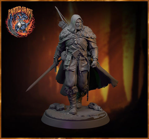 Human Ranger Fighter with Sword, Paintedornot Original Design Unpainted Mini | 28mm, 32mm, 54mm,75mm, 100mm Scales | Pathfinder |DnD 5e