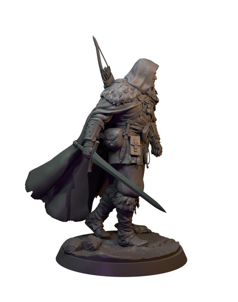 Human Ranger Fighter with Sword, Paintedornot Original Design Unpainted Mini | 28mm, 32mm, 54mm,75mm, 100mm Scales | Pathfinder |DnD 5e