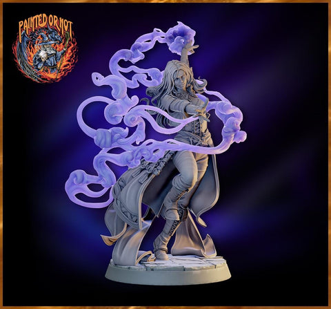 DIgital STL | Female Wizard, Warlock, Sorcerer PC NPC, Paintedornot Original Design | 28mm,32mm,54mm,75mm,100mm Scales | Pathfinder| DnD 5e