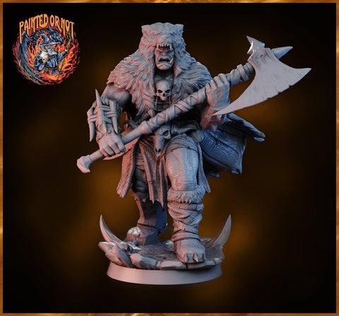 DIgital STL | Half-Orc Barbarian, Fighter PC NPC, PaintedorNot Original Design | 28mm,32mm, 54mm,75mm,100mm Scales | D&D 5e | Pathfinder