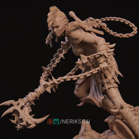 Human Female Fighter, Monk Spike Chain Weapon PC / NPC Unpainted D&D 5e | 28mm,32mm,54mm,75mm,100mm | Pathfinder|