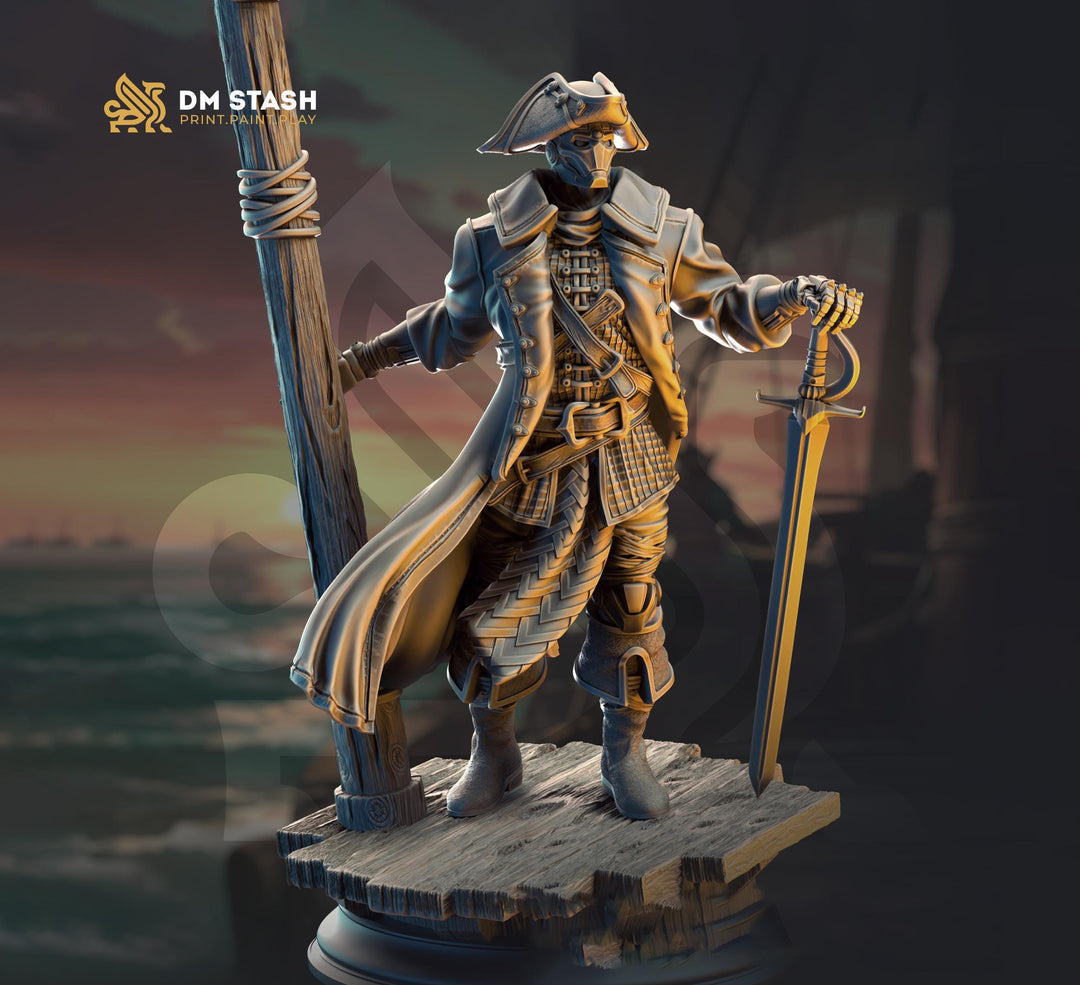 Warforged Fighter Swashbuckler Pirate | Miniature | 28mm, 32mm, 54mm,75mm, 100mm Scales | Pathfinder Figure | DnD | Figurine unpainted |
