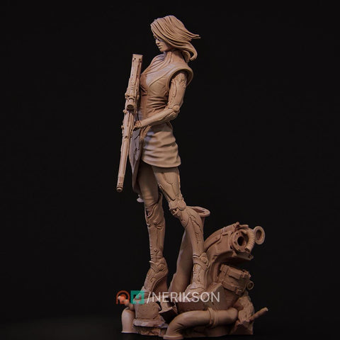 Sci-Fi Female Cyborg Sniper Assassin | Unpainted Resin Miniature | Display Details | 28mm,32mm,54mm,75mm,100mm Scales |