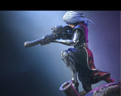 Sci-Fi Female Cyborg Sniper Assassin | Unpainted Resin Miniature | Display Details | 28mm,32mm,54mm,75mm,100mm Scales |