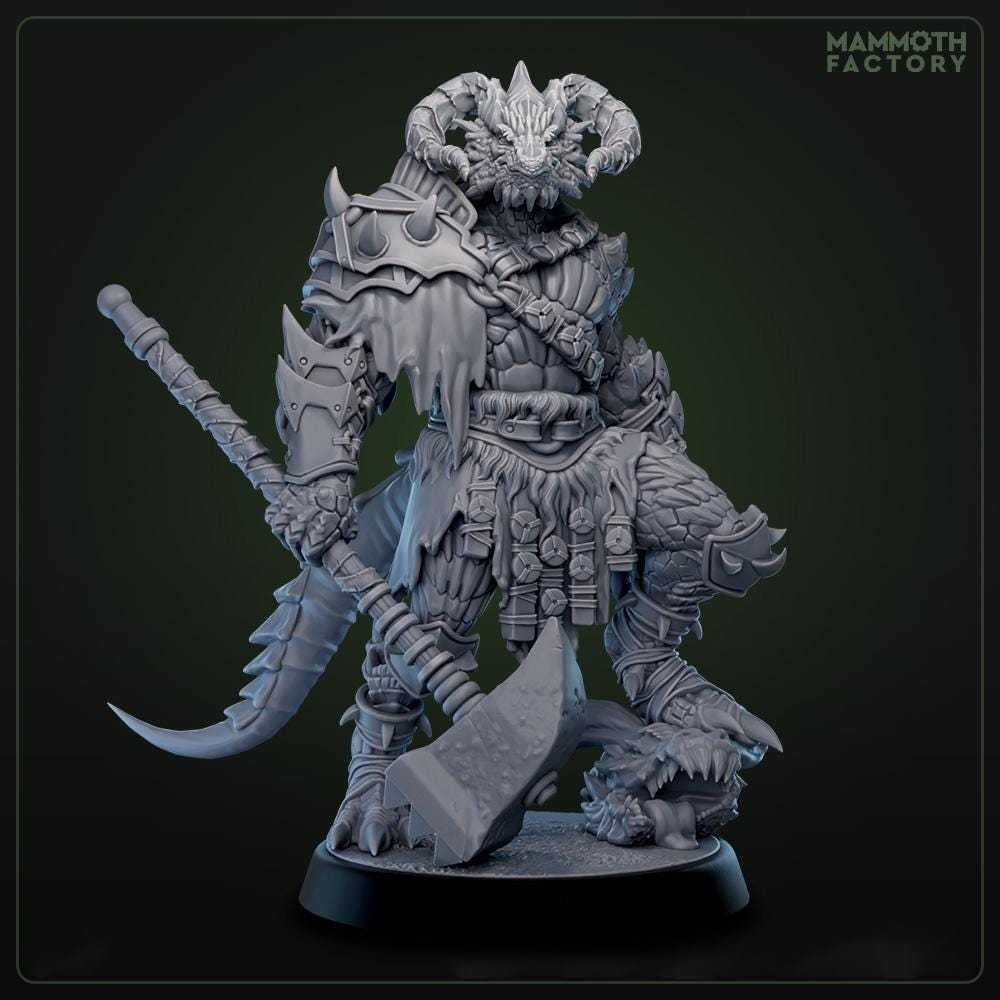 Dragonborn Barbarian, Ranger, Fighter Hammer | 28mm, 32mm,54mm, 75mm, 100mm Scale Resin Miniature | Dungeons and Dragons D&amp;D 5e | Pathfinder